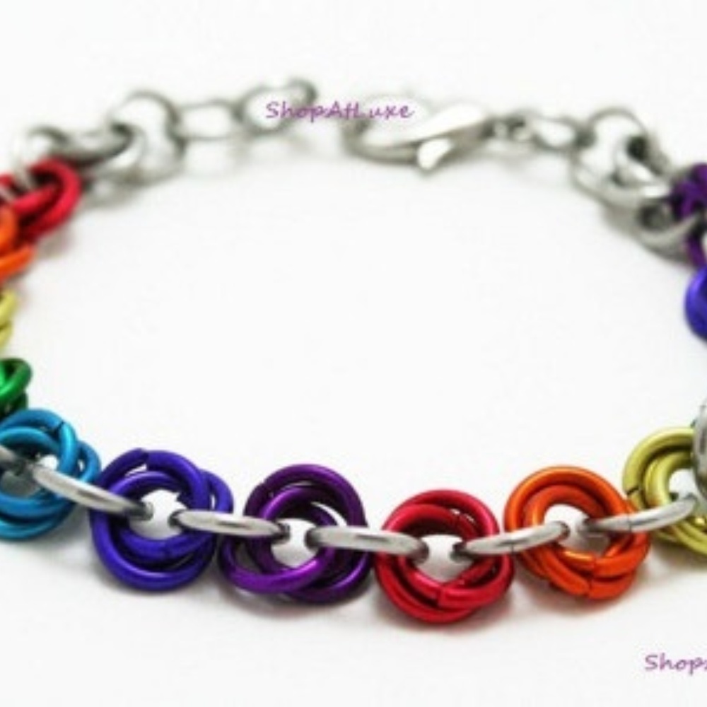 Rainbow Pride Chainmaille Rings Bracelet